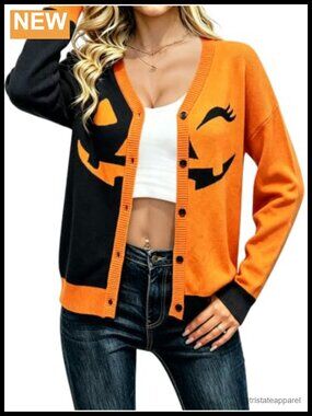 Women's Cat Cardigan Button Down V Neck Long Sleeve Knit Sweater